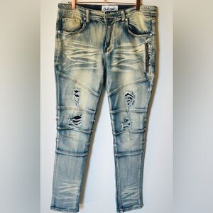 Bleecker & Mercer Men’s Slim Fit Stonewashed Distressed Jeans